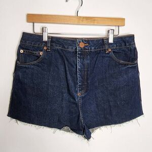 Asos Jean Shorts Denim Button Fly Cut Off Dark Wash Hi-Rise Women's US 10 GUC